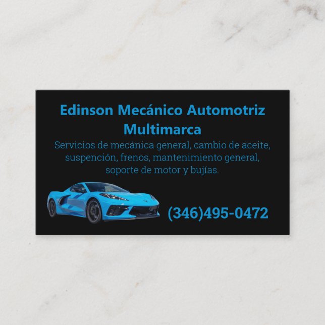Tarjetas Negocios Azul Negro Mecánico Automotriz Visitenkarte (Vorderseite)