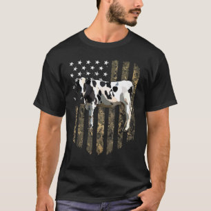 Tarnamerikanische Flagge Schwarz Weiß Kuh 4. Juli T-Shirt