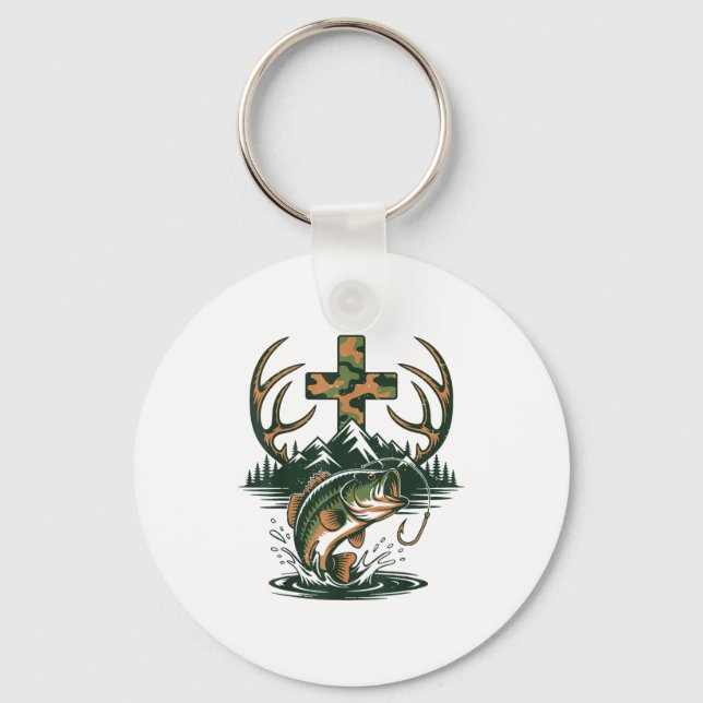 Tarnanzug Jugend Glaube Jagd Angeln Kreuz Fischer  Schlüsselanhänger (Vorderseite)