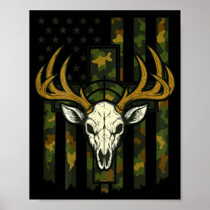 Tarnfarbenes Amerikanisches Flagge-Elch-Schädel-Hi Poster
