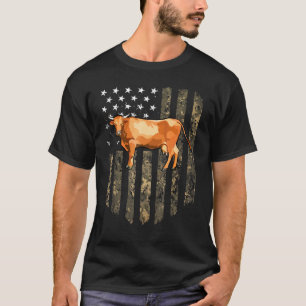 Tarnmuster-amerikanische-Flagge-braune-Kuh-4.-Juli T-Shirt