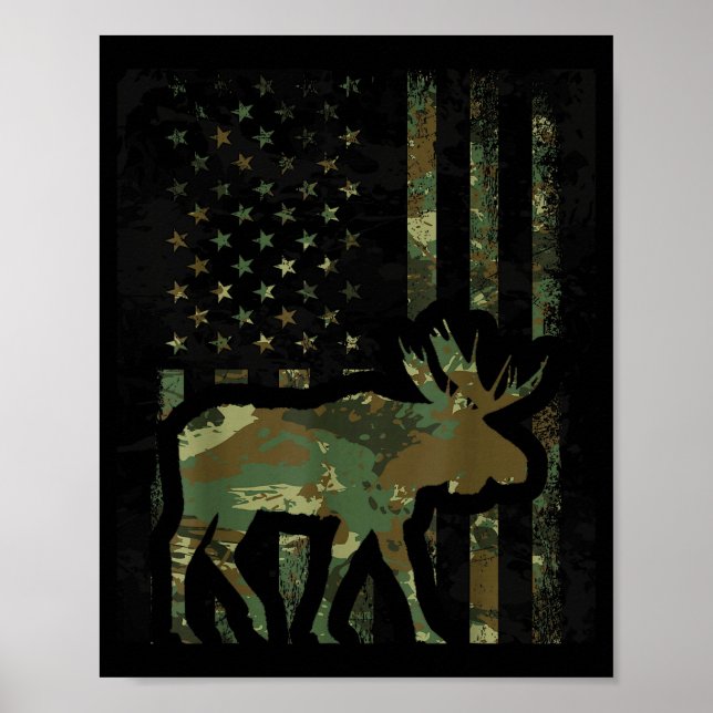 Tarnmuster-Amerikanische-Flagge-Elch-Jagd-Geschenk Poster (Vorne)