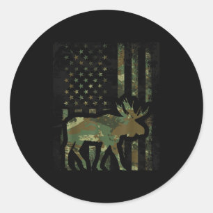 Tarnmuster-Amerikanische-Flagge-Elch-Jagd-Geschenk Runder Aufkleber