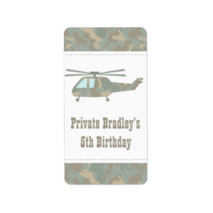 Tarnmuster-Hubschrauber-Armee-Jungen-Geburtstagsfe Adressaufkleber