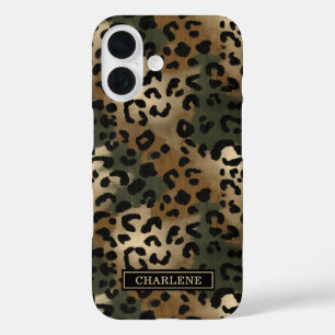 Tarnmuster Leopardenprint Monogramm iPhone 16 Hülle