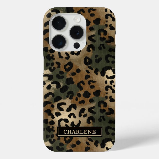 Tarnmuster Leopardenprint monogrammiert Case-Mate iPhone Hülle (Rückseite)