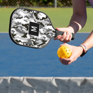 Tarnmuster Schwarz-Weiß mit Monogramm Pickleball Schläger