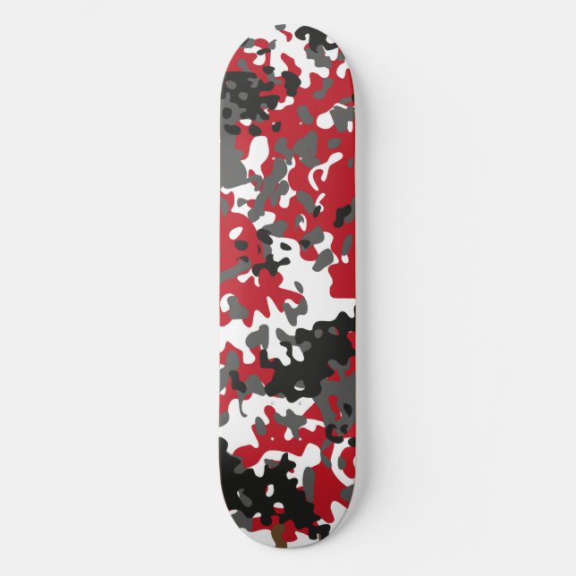 Tarnmuster-Skateboard Rot Schwarz Grau Weiß Skateboard (Vorderseite)