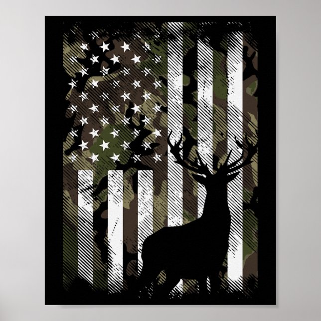 Tarnmuster US-Flag Hirsch-Elch-Bock-Tarnung Jagd J Poster (Vorne)