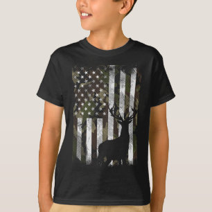 Tarnmuster US Flag Hirsch Elch Camouflage Jagd Jäg T-Shirt