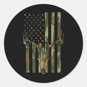 Tarnmuster US-Flag Hirsch-Schädel Vintage Jagd Pat Runder Aufkleber