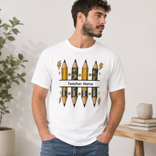 Tarnstift geteilte Blitzschraube Smiley Lehrer T-Shirt (Von Creator hochgeladen)