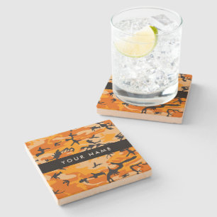 Tarnung in Orange mit Namen personalisieren Steinuntersetzer