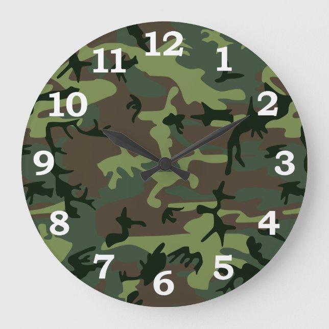 Tarnungs-Camouflage-Grün-Brown-Muster Große Wanduhr (Vorderseite)