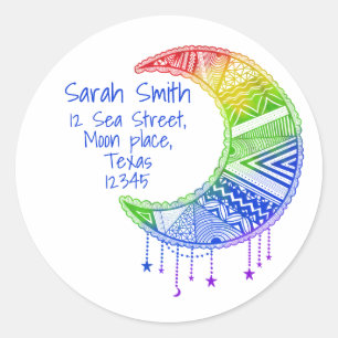 Taromon, Boho, Regenbogen, Adressetikett Runder Aufkleber