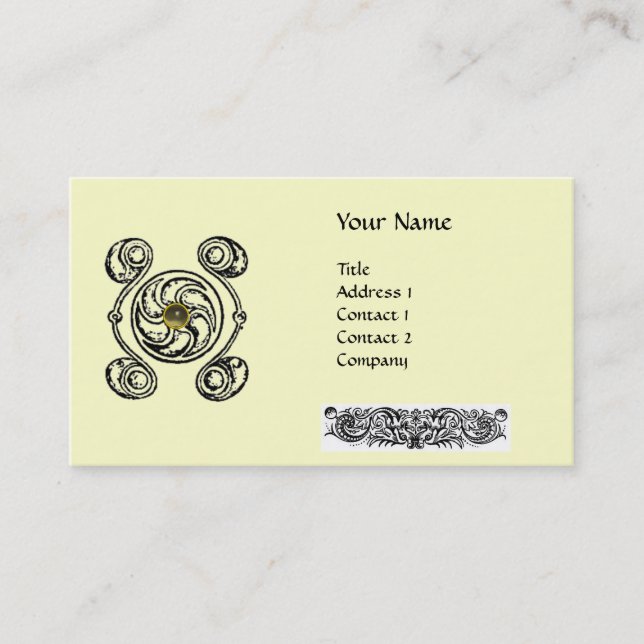 TAROT 2 Schwarz-weiß Creme-Monogramm Visitenkarte (Vorderseite)