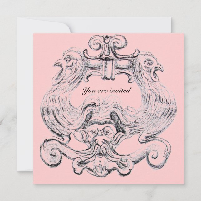 TAROT/ANTIQUE FLORENTINENGROTESQUE Rosa Schwarz Einladung (Vorderseite)