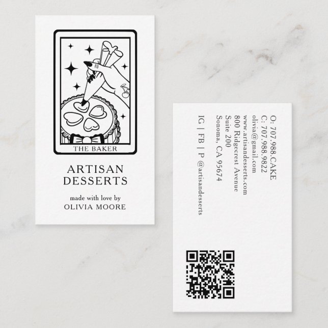 Tarot Artisan Bäcker Dessert Catering QR Code Pink Visitenkarte (Vorne/Hinten)