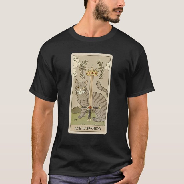 Tarot Card Ace Of Swords And Cat Cosmic Graphic Ca T-Shirt (Vorderseite)