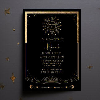 Tarot Card Black Gold Mystical Birthday Einladung