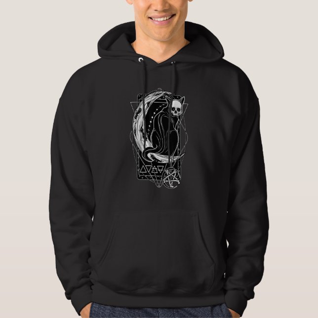 Tarot Card Crescent Moon And Black Cat Skull Goth  Hoodie (Vorderseite)