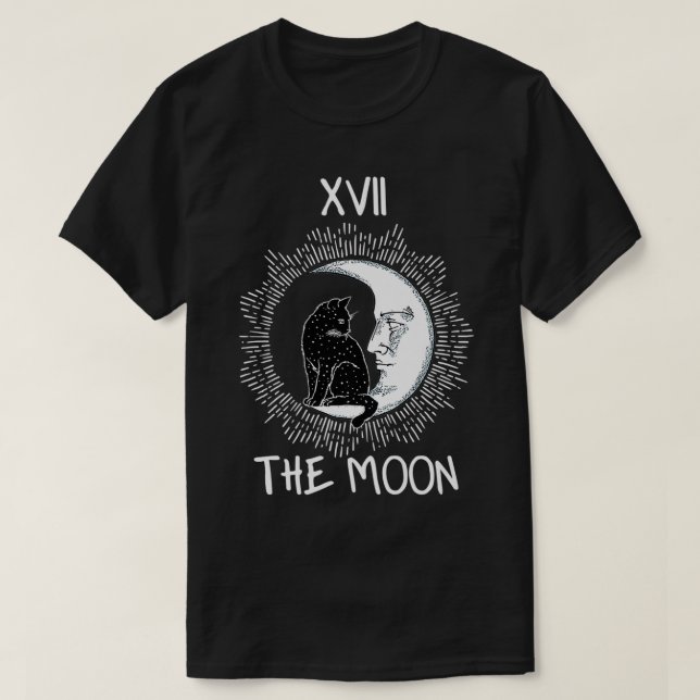 Tarot Card Crescent Moon and Cat Graphic jersey T-Shirt (Design vorne)