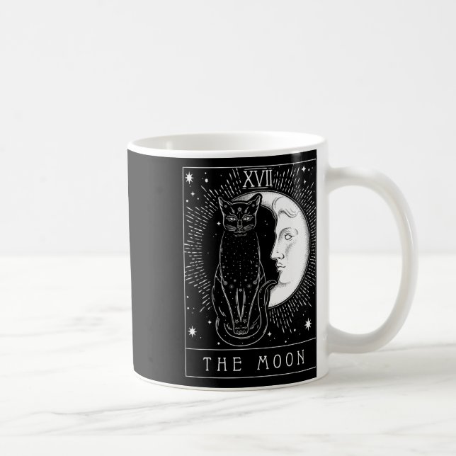 Tarot Card Crescent Moon und Cat Graphic Kaffeetasse (Rechts)