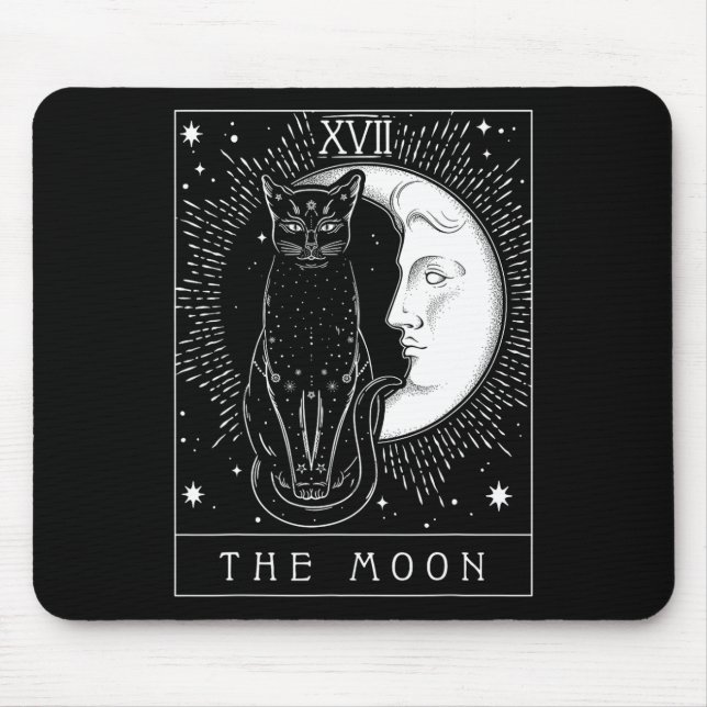 Tarot Card Crescent Moon und Cat Graphic Mousepad (Vorne)
