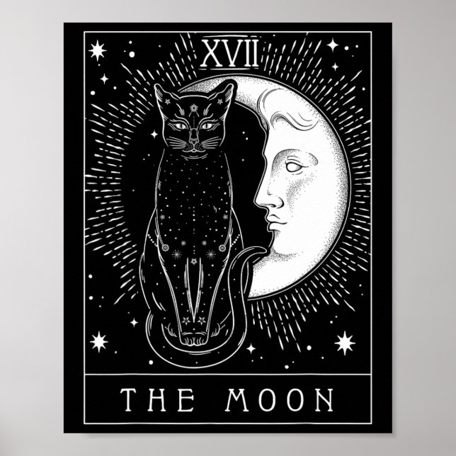 Tarot Card Crescent Moon und Cat Graphic Poster (Vorne)