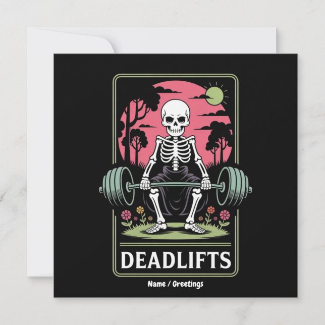 Tarot Card Deadlifts Funny Skeletout Workout Desig Einladung (Vorderseite)