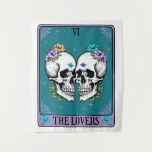 Tarot Card Die Liebhaber mit Schädeln und Blume Wandteppich