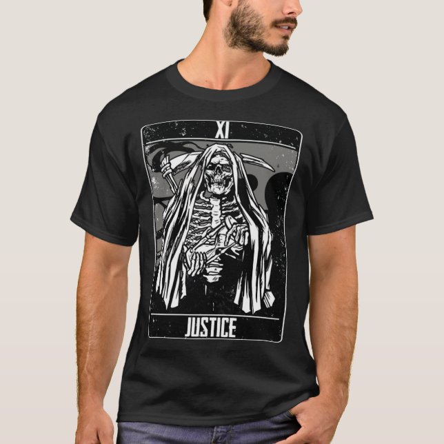 Tarot Card Justice Grim Sensenmann Gothic Witchcra T-Shirt (Vorderseite)