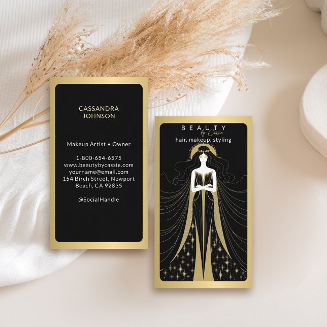 Tarot Card Makeup Friseur Ästhetik Schwarz Visitenkarte (tarot business card goddess beauty makeup hair nails lashes stylist beautician beauty wellness yoga)