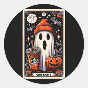 Tarot Card Niedlich Ghost Spooky Saison Kürbislate Runder Aufkleber