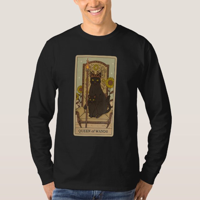Tarot Card Queen Of Wands And Cat Cosmic Graphic C T-Shirt (Vorderseite)