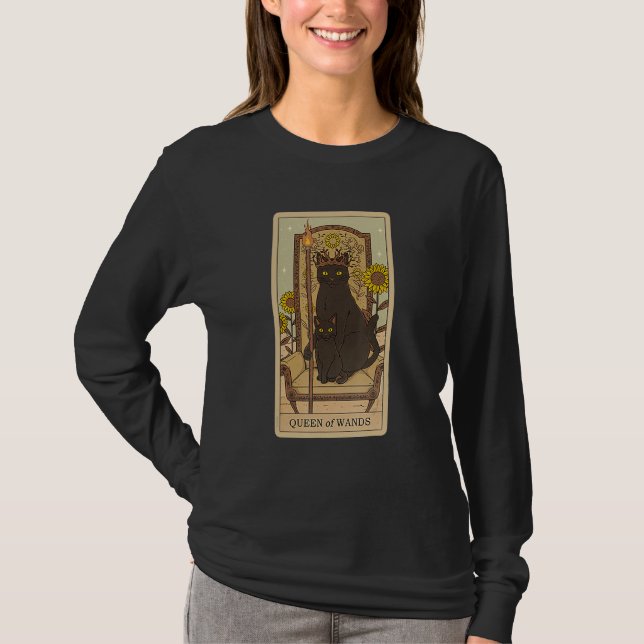 Tarot Card Queen Of Wands And Cat Cosmic Graphic C T-Shirt (Vorderseite)