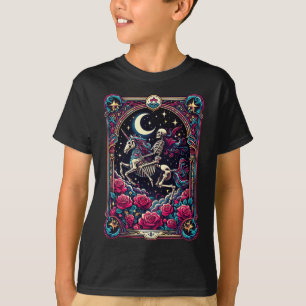 Tarot Card Skelett Farbenfrohe Blumenzwiebeln Hals T-Shirt