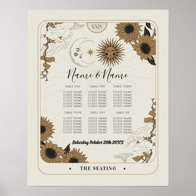 Tarot Card Tabelle 6 Sitzplan Hochzeitssonne Poster (Vorne)