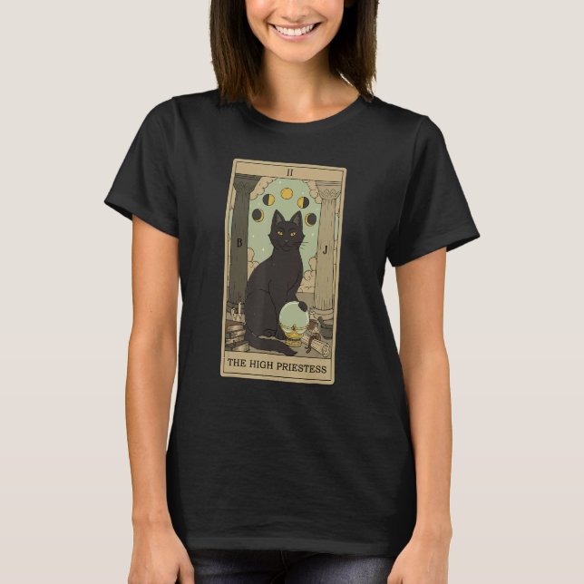 Tarot Card The High Priestess And Cat Cosmic Graph T-Shirt (Vorderseite)