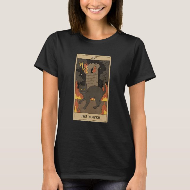 Tarot Card The Tower And Cat Cosmic Graphic Cats T-Shirt (Vorderseite)