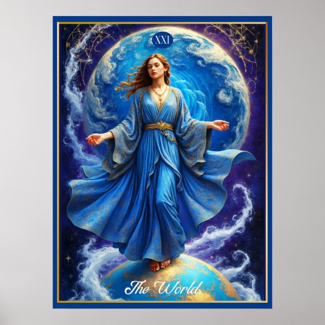 Tarot Card, the World, in Deep Blue Poster (Vorne)