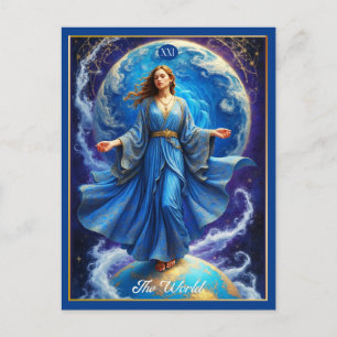 Tarot Card, the World, in Deep Blue Postkarte