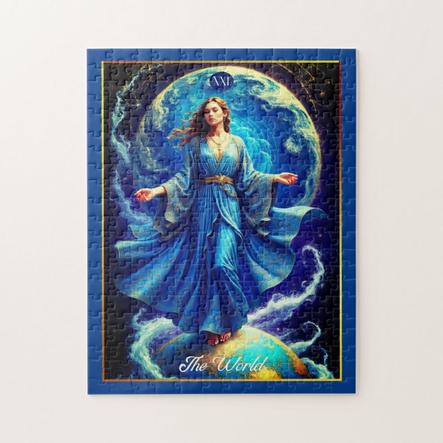 Tarot Card, the World, in Deep Blue Puzzle (Vertikal)