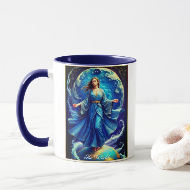 Tarot Card, the World, in Deep Blue  Tasse (Mit Donut)