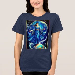 Tarot Card, the World, in Deep Blue Tri-Blend Shirt