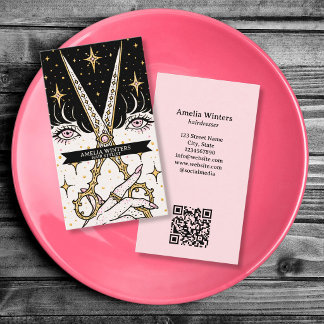 Tarot Celestial Vintage Hairstylist Gold Schere Visitenkarte