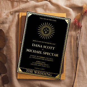 Tarot Celestial Wedding Sun Moon Stars Gold Folieneinladung