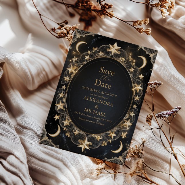 Tarot Celestial Wedding Sun Moon Stars Gold Save The Date (Von Creator hochgeladen)