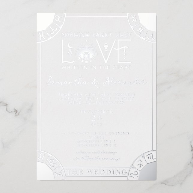 Tarot Celestial Wedding Zodiac Signs Evil Eye Moon Folieneinladung (Vorderseite)