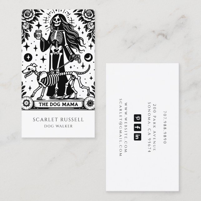 Tarot Dog Walker Sitzplatzkarte Visitenkarte (Vorne/Hinten)